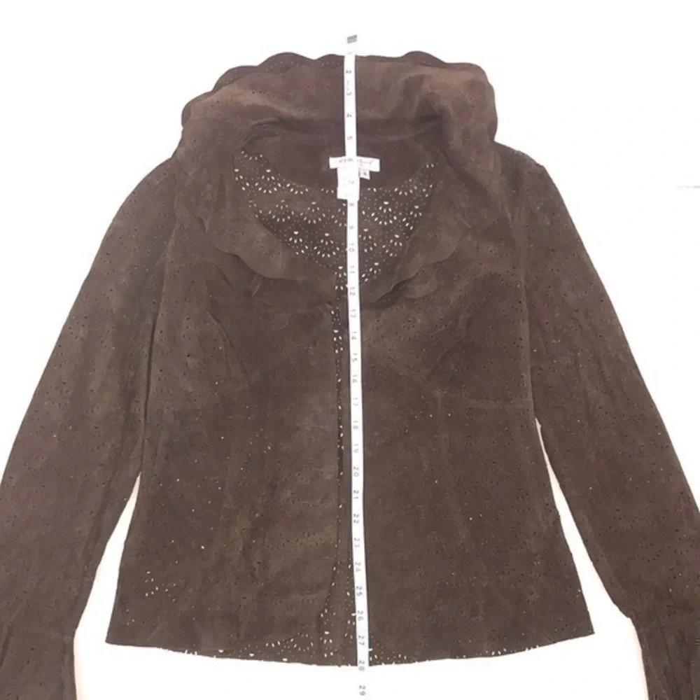 Coldwater Creek Ruffle Leather Suede Jacket